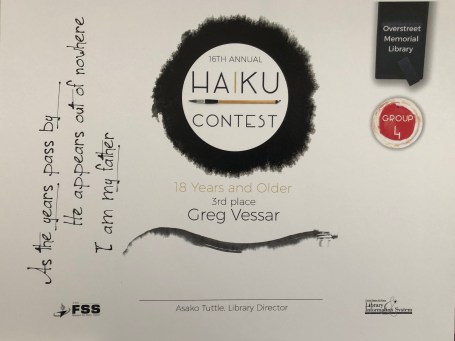 Haiku Contest Third Place!